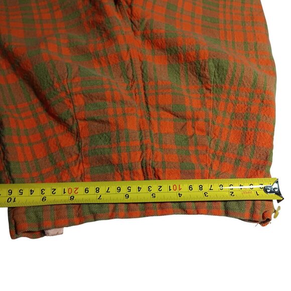 Girls 12 20W Shorts Vtg 60's Plaid High-Waist Orange Green Cotton Side Zipper - Picture 7 of 9